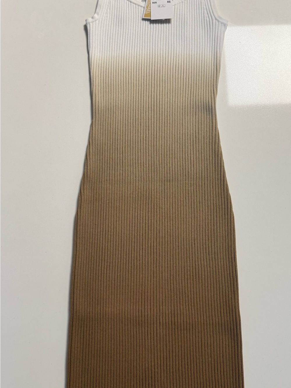 New w tag Michael Kors White-to-Tan Ombre Ribbed Tank Midi Dress - Picture 3 of 7